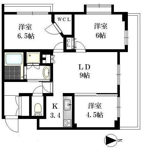 VIORA溝ノ口(3LDK/3階)の間取り写真