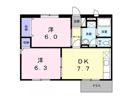 レジデンスサンモール(2DK/1階)の間取り写真