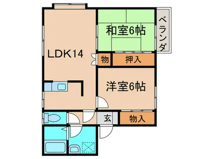 ハイツISAZA II(2LDK/1階)の間取り写真