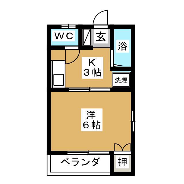 サンハイツ三輪(1K/2階)の間取り写真