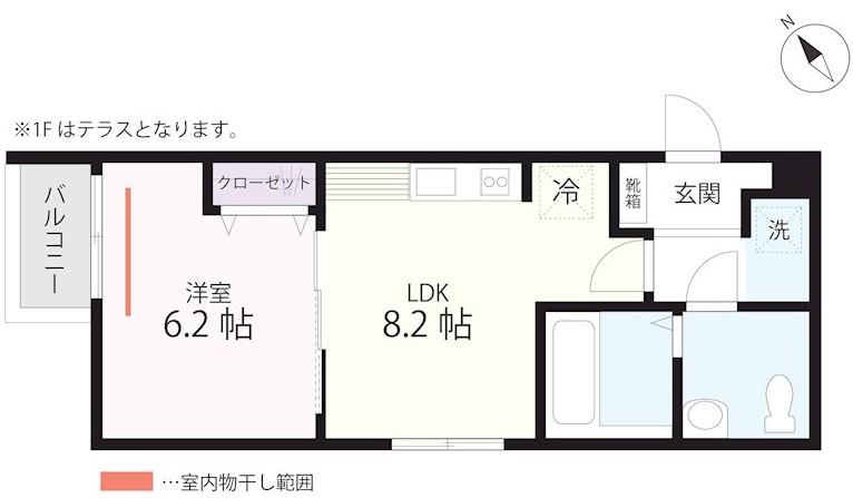 QUIET CRAB HOUSE MIX山手(1LDK/2階)の間取り写真