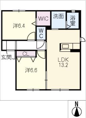 フェリス カサ A棟(2LDK/1階)の間取り写真