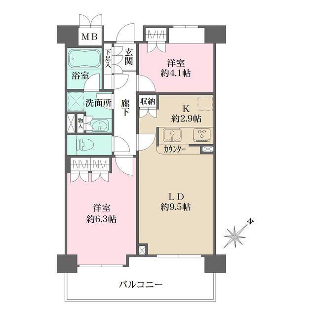御殿山南パークハウス(2LDK/5階)の間取り写真