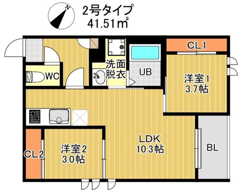 REGALEST MAPLE 千早(2LDK/1階)の間取り写真