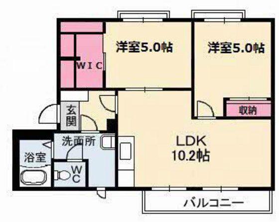 ポワブリエール岡(2LDK/2階)の間取り写真
