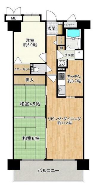 グレーシィ栗東オーブ(3LDK/3階)の間取り写真