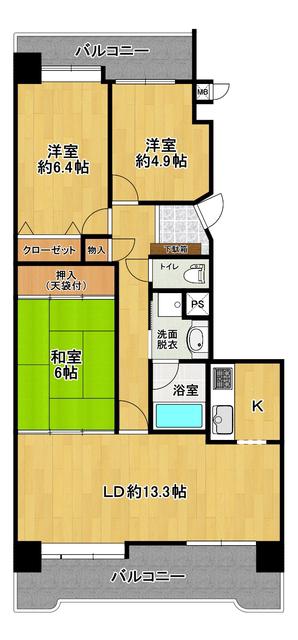 ライオンズガーデン郡山(3LDK/9階)の間取り写真