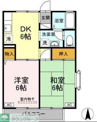 ルードルフィアタウンズ C棟(2DK/1階)の間取り写真