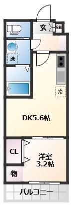 GRACE雨宮(1DK/1階)の間取り写真