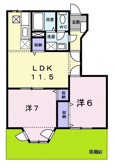 ソレアードM(2LDK/1階)の間取り写真