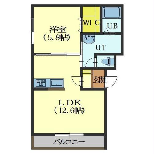 エテルノ美原(1LDK/1階)の間取り写真