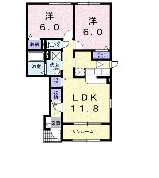 ヴィラ・アルペ-ジュ II(2LDK/1階)の間取り写真