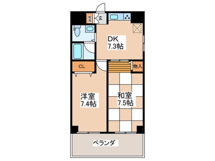 ルミエール高津(2DK/4階)の間取り写真