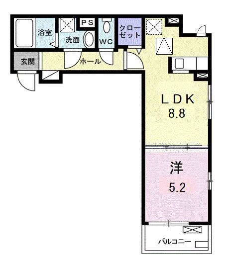 リッシュ・リヴィエール(1LDK/1階)の間取り写真