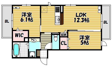 プレステージア忍ケ丘(2LDK/2階)の間取り写真