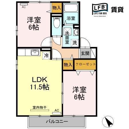 インペリアル神原C(2LDK/2階)の間取り写真