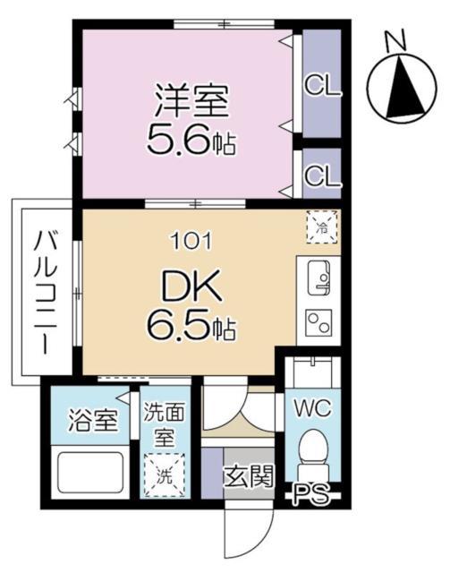 セイブロッサム(1DK/2階)の間取り写真