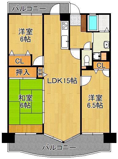 エクレール浅川II(3LDK/4階)の間取り写真