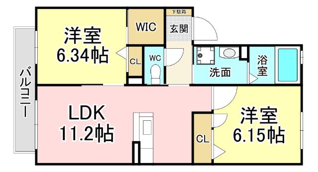 クラヴィエ松崎(2LDK/1階)の間取り写真