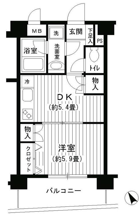 ベイウエスト(1DK/2階)の間取り写真
