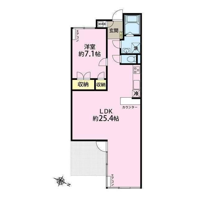 砧くらすたーふらっと(1LDK/1階)の間取り写真