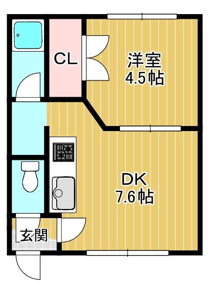 福住弐番館(1DK/3階)の間取り写真
