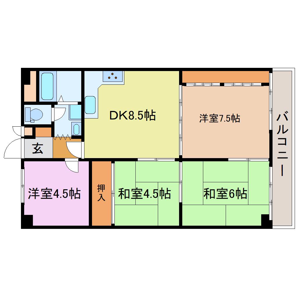 深草西浦(4DK/6階)の間取り写真