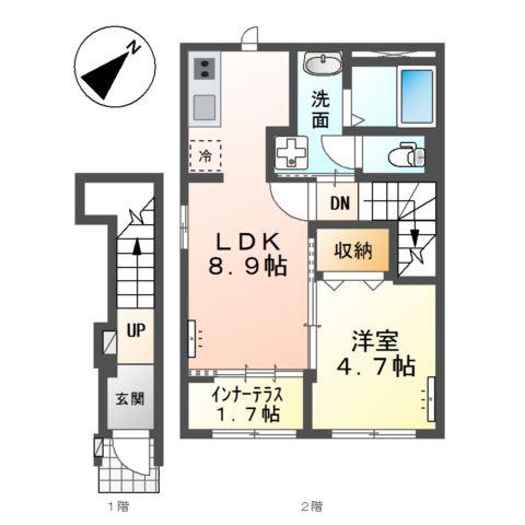 カーサ グリシーヌ(1LDK/2階)の間取り写真