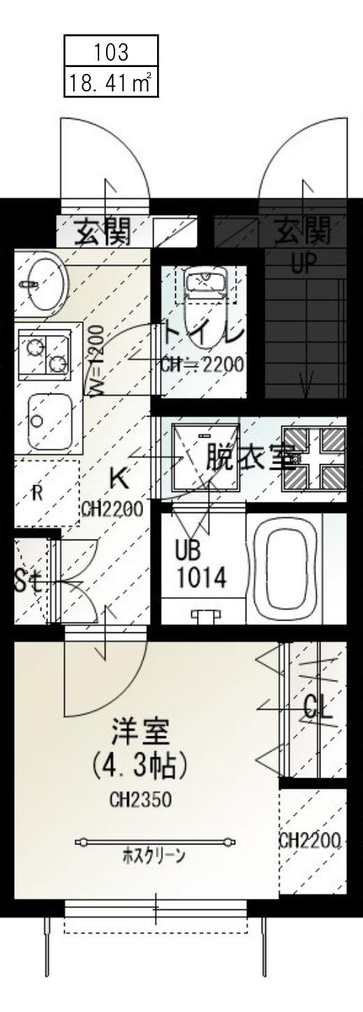 ソルナクレイシア二子玉川(1K/1階)の間取り写真