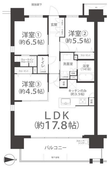 ポレスター岡山運動公園(3LDK/12階)の間取り写真