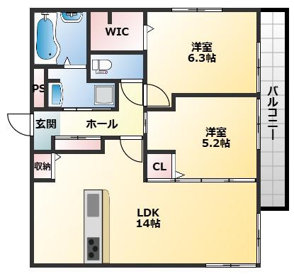 D-ROOM中小阪(2LDK/3階)の間取り写真