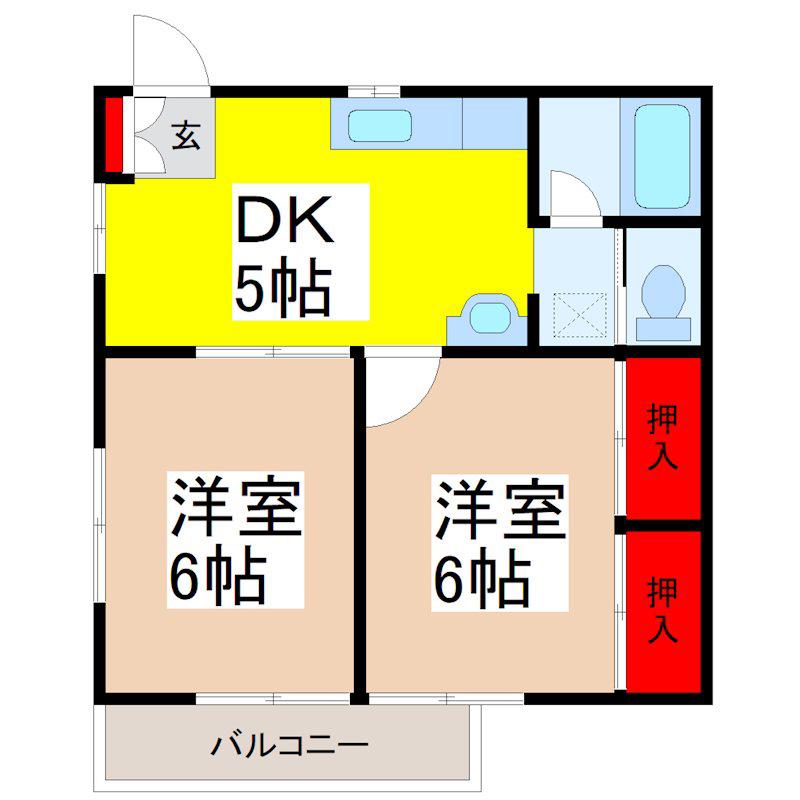 渡辺ハイツ(2DK/2階)の間取り写真