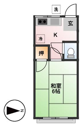 コーポタカミ(1K/2階)の間取り写真
