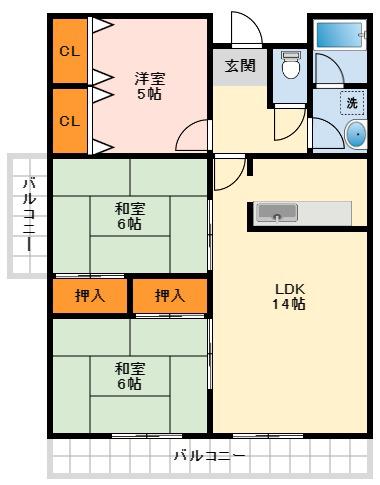 サイレントフジ(3LDK/2階)の間取り写真