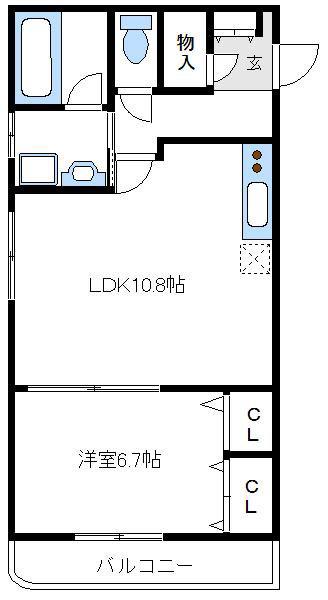 りつのスカイビル(1LDK/2階)の間取り写真