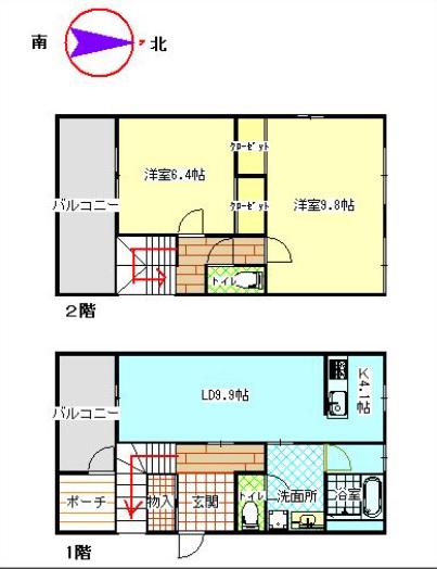 坂出市で人気のメゾネットタイプ高級物件(2LDK/2階)の間取り写真