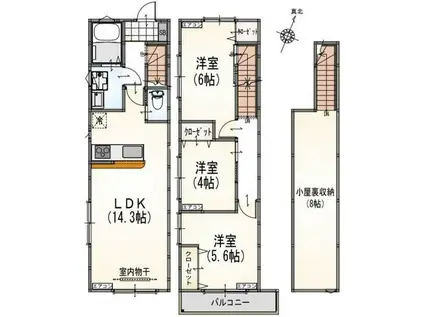 サンライズ希望ヶ丘B棟(3SLDK/1階)の間取り写真