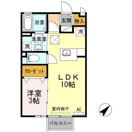 モナリエ松浜(1LDK/1階)の間取り写真