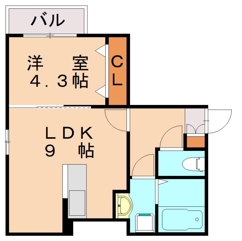 メゾンボア・周船寺(1LDK/2階)の間取り写真