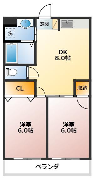 メゾンF(2DK/1階)の間取り写真