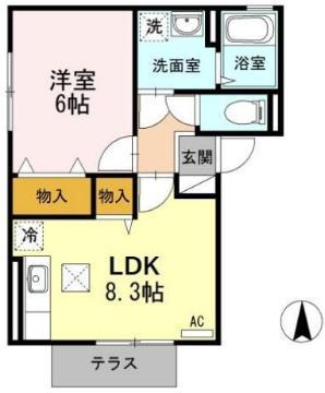 ルピナ深津(1LDK/1階)の間取り写真