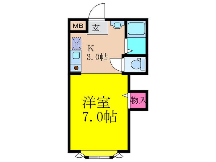 第2KとK(1K/3階)の間取り写真