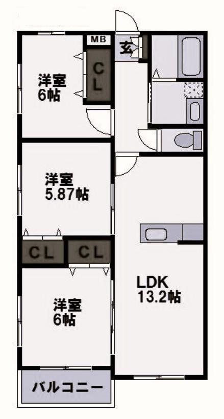 ブランボヌール小倉(3LDK/2階)の間取り写真