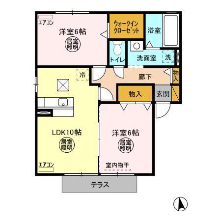 リビングタウンみどりの(2LDK/1階)の間取り写真