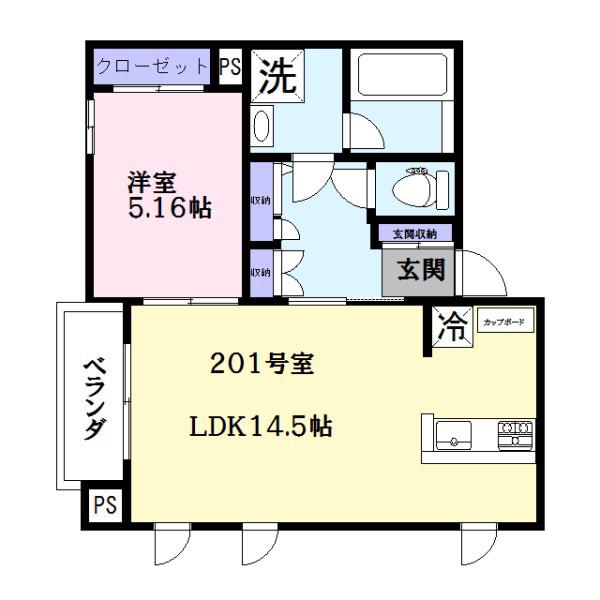 ミライエ経堂(1LDK/2階)の間取り写真