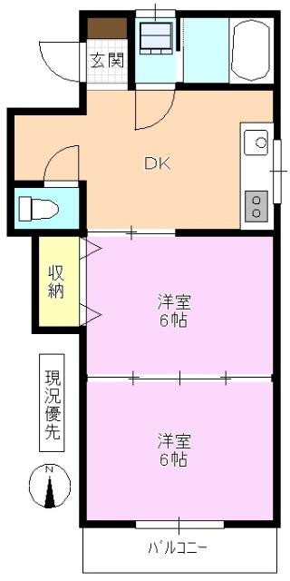 デミール美郷(2DK/3階)の間取り写真