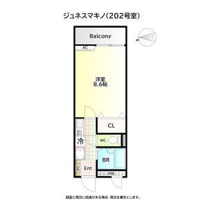 ジュネスマキノ(1K/2階)の間取り写真