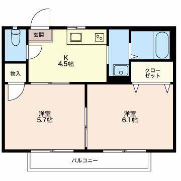 グリーンタウン高師G(2K/2階)の間取り写真