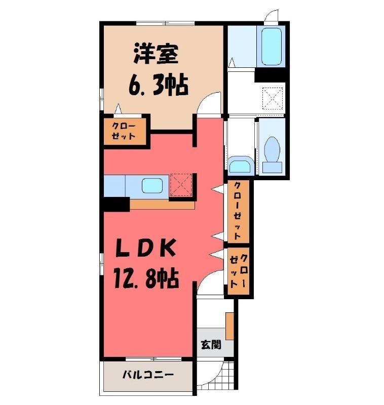 ペアシティ古河III(1LDK/1階)の間取り写真