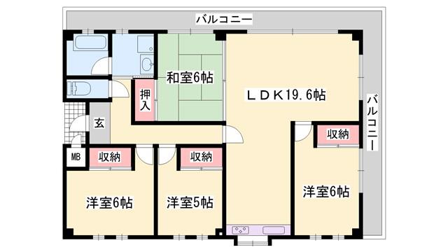 ツインヒルズ・広畑(4LDK/6階)の間取り写真